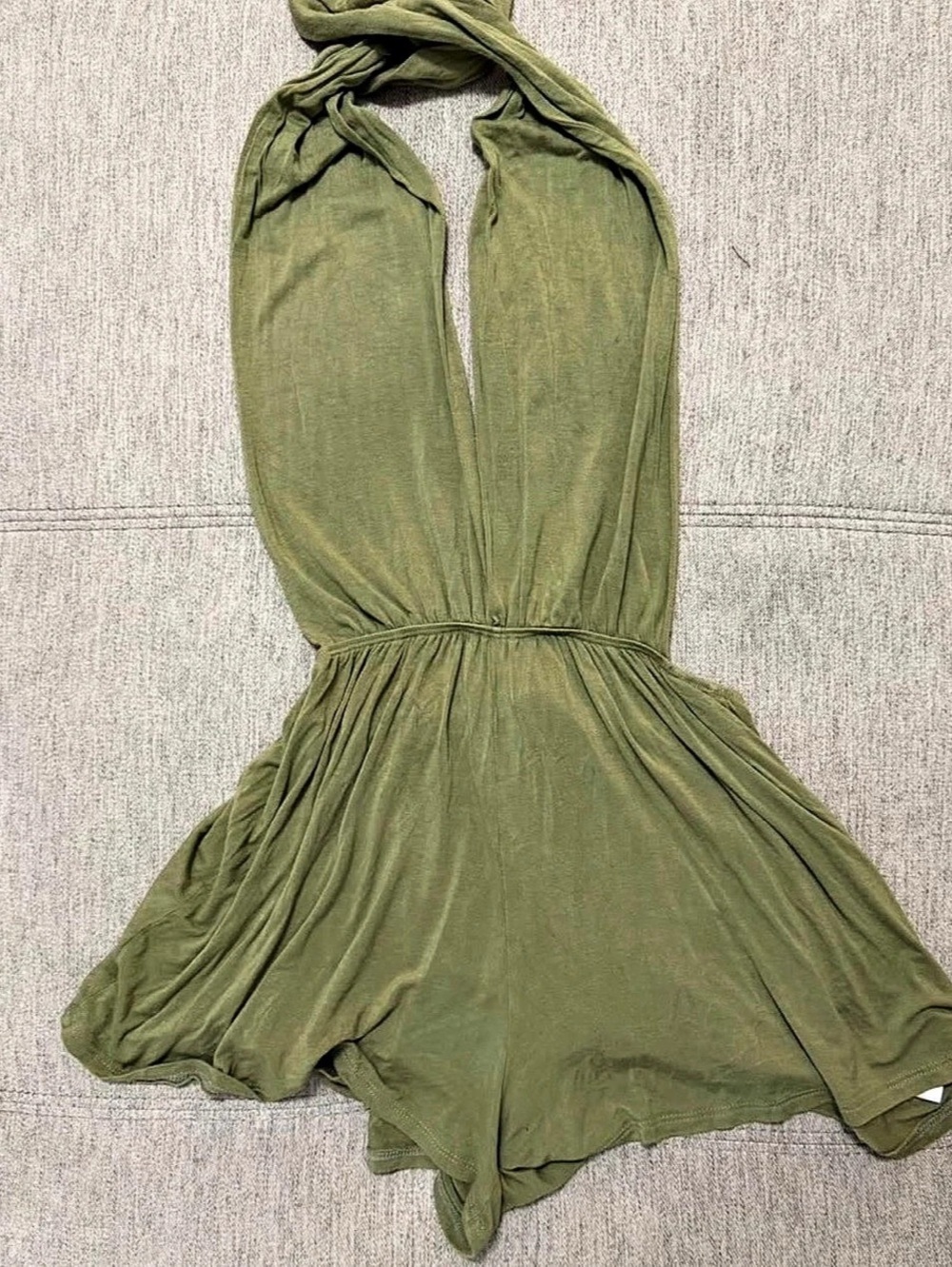 Out From Under Summer Love Plunging Halter Romper Olive Green